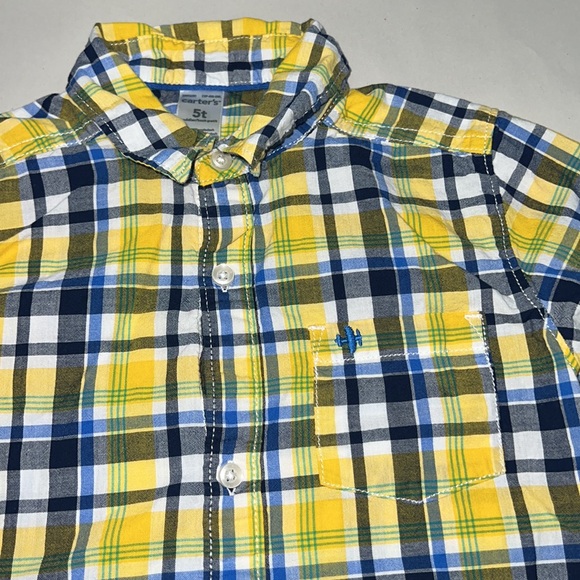 Boys’ Carter Yellow Plaid Button Down Shirt with front pocket Size 5T - Picture 2 of 5